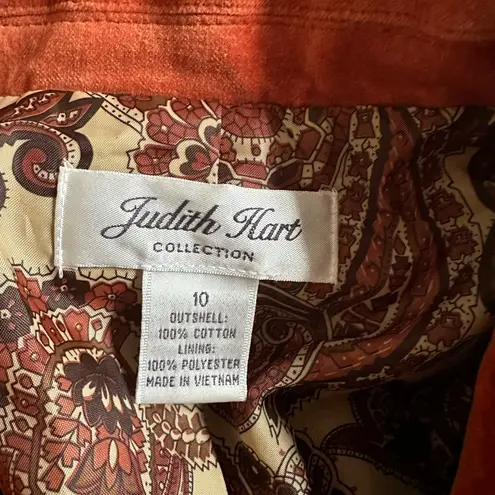 Judith Hart Burnt Orange Rust Velvet Blazer Size 10 Pockets Paisley Liner