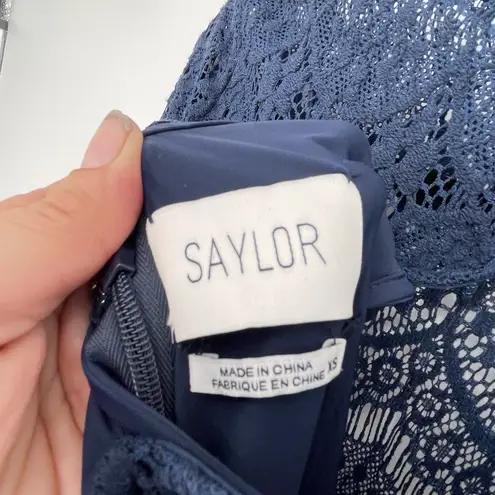 Saylor Anthropologie Navy Blue Long Sleeve Lace Layered Coquette Romper XS