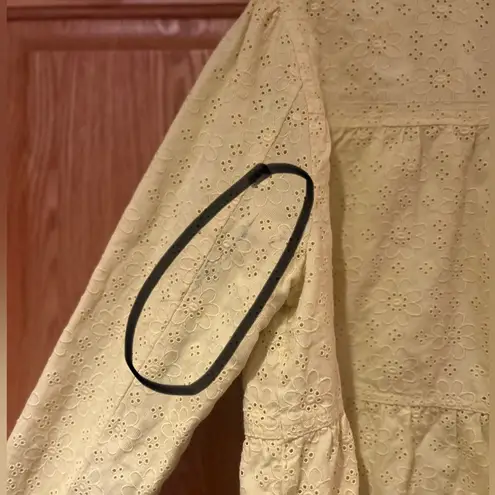 Elevenses Anthropologie Rouleau Button Yellow Floral Eyelet Lace Peplum Jacket