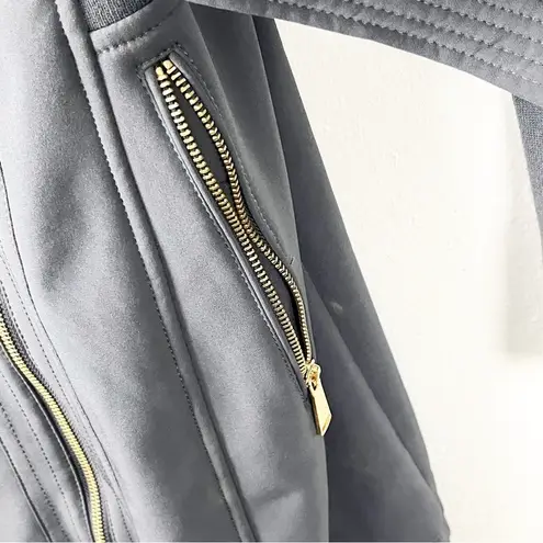 Avanti Dark Gray Belted Front Zipper Knit Side Panels Trench Coat, Size Medium