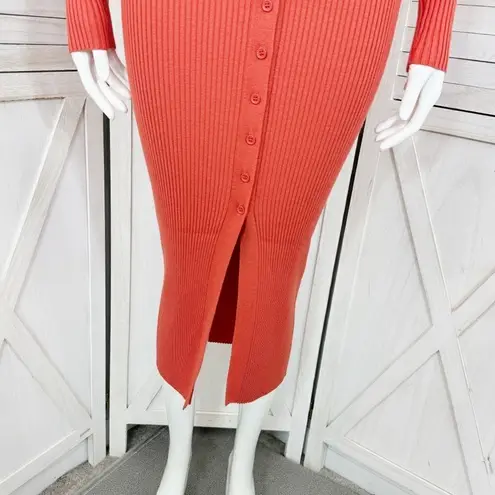 Dress Forum Ribbed Knit Cardigan Duster Sweater Dress Orange Small