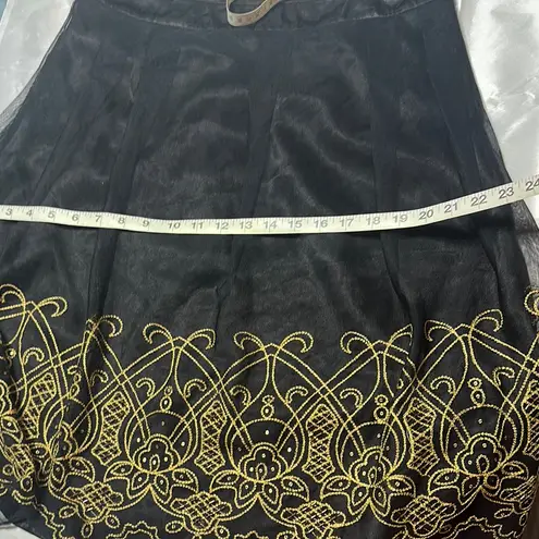 Apostrophe Black and Gold Embellished A-Line Skirt