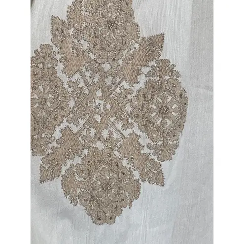 SUNDANCE Palace Pathway Tunic Ivory Gold Embroidered Tassel Tie Lace