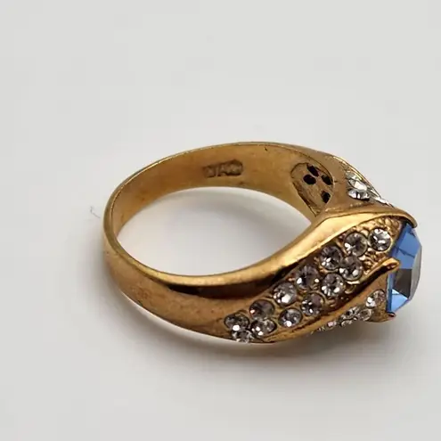 Vintage DAC Gold Tone, Blue Crystal, & Clear CZ Ring (7.5) Blue