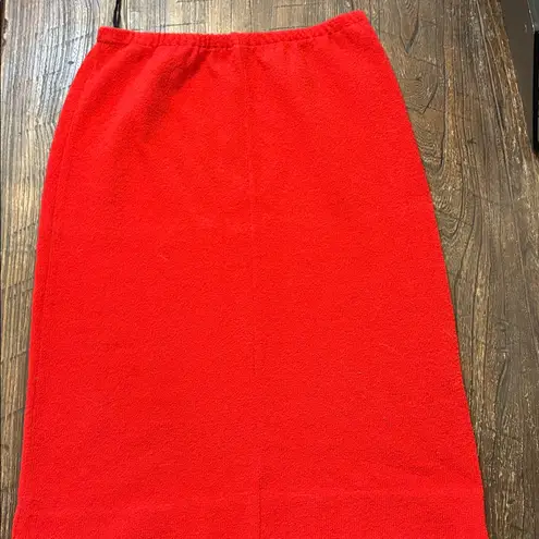 Vintage Castleberry Knit 2pc Skirt Suit Set Red Blue Trim Brass Buttons Size 8