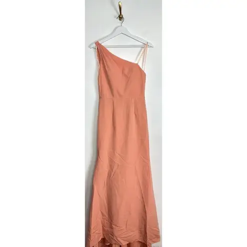 Mac Duggal One-Shoulder Jersey Mermaid Gown in Peach Size US 6