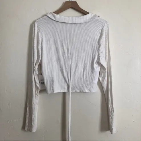 Fashion to figure NWT Plus Size White Ribbed Long Sleeve Crop Wrap Blouse Top