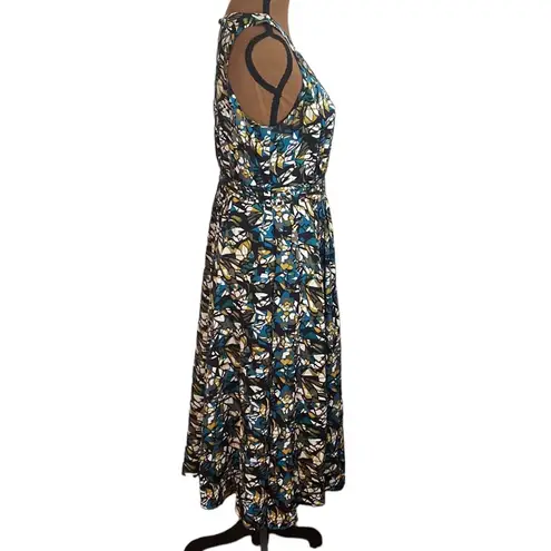 Classiques Entier silk abstract print smocked accent midi dress pleated size 6 - Image 3