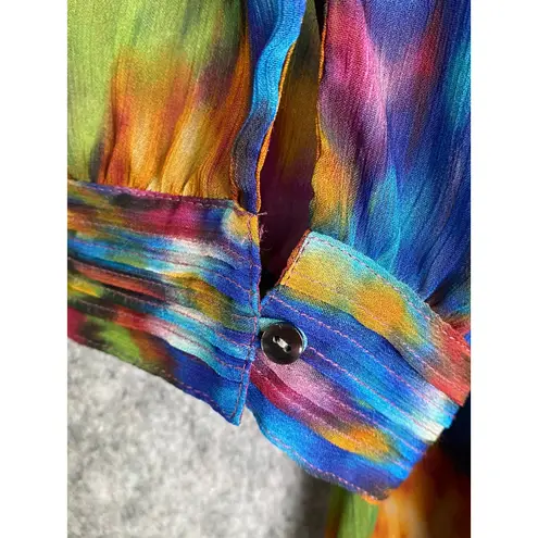 Cynthia Steffe Multicolor Abstract Print Blouse Sheer Tunic Top Women's M