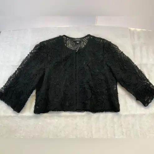 R&M Richards Black Cover up Rosettes crop jacket size 8 Made in USA formal Black