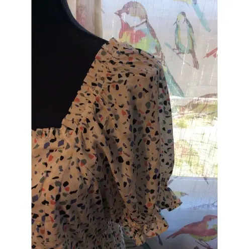 JODIFL Large L Print Dress Smocked Puffed Sleeves Square Neck Tiered Skirt JODIFIL