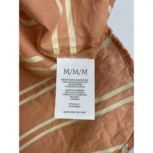 CAbi ‎ Camp Shirt 6511 Peach Striped Button Up Short Sleeve Collared Size M
