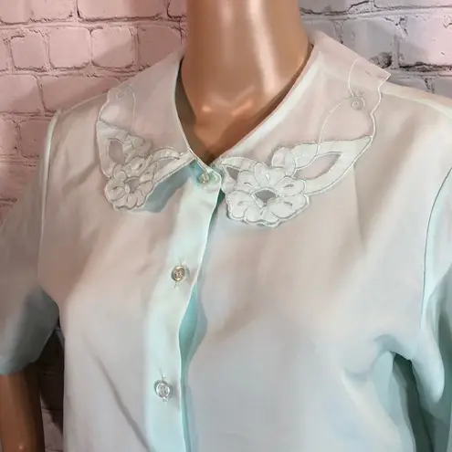 Vintage Nikki 1970s Semi Sheer Blouse Peter Pan Collar Mint Green 11/12