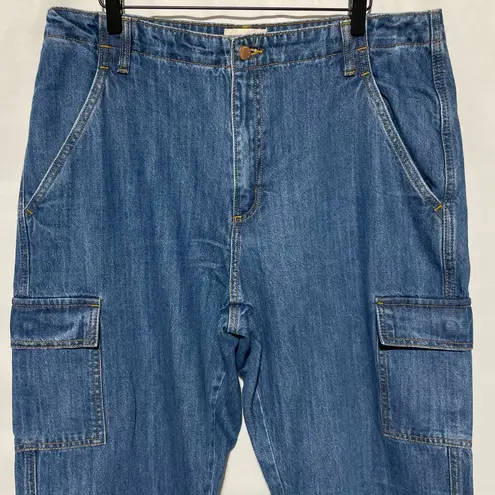 Universal Thread Cargo Boyfriend Jeans Mid Rise 100% Cotton Medium Wash Size 14 Blue