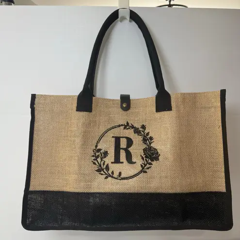 Personalized Monogram Jute Tote – Letter R Eco