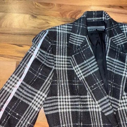 Ellen Tracy Plaid Blazer Wool Blend Career Business Jacket Size 10 fall classic