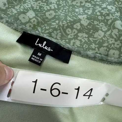 Lulus Bodysuit Womens Medium Green Major Aesthetic Sage Green Ditsy Floral Mesh