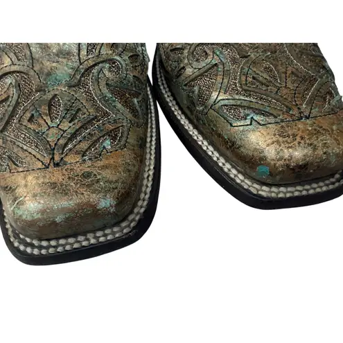 Women’s J.B. Dillon Reserve Distressed Turquoise Patina Western Boots – Size 11B Brown