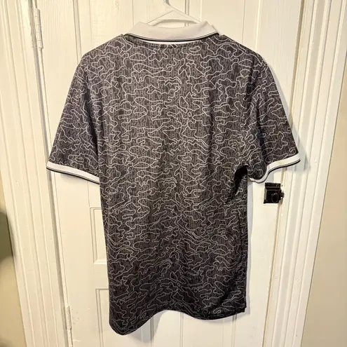 Karl Lagerfeld Men's Paris Gray Polo Button Golf Shirt Size Medium Short Sleeve