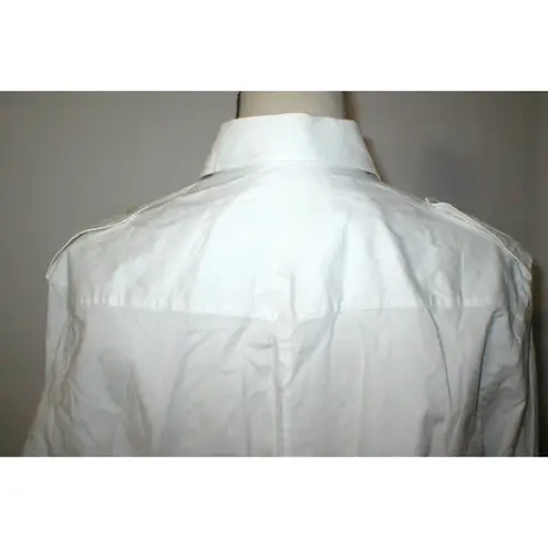 NWT New Womens L Designer PORT 57 White Top Blouse Button Down Dress Italy LS Size L