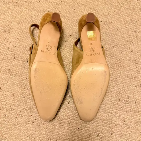 Doen Tan Suede Recco Slingback Pumps Low Heel 37 Size 6.5