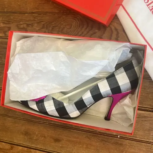 Andrea Pfister Couture rare vintage 90’s Black White Checkered Pump Heels Shoes Size 8