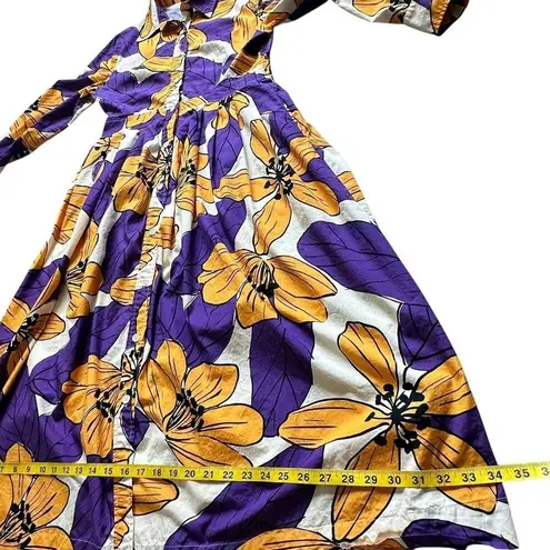 Pierre Cardin VTG Floral Maxi Shirtdress Purple Yellow Fit & Flare Long Sleeve