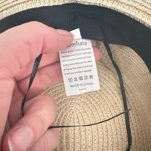 Warmhata Women's Polka Dot Bowknot Beach Flat Top Straw Sun Hat Beige One Size Tan