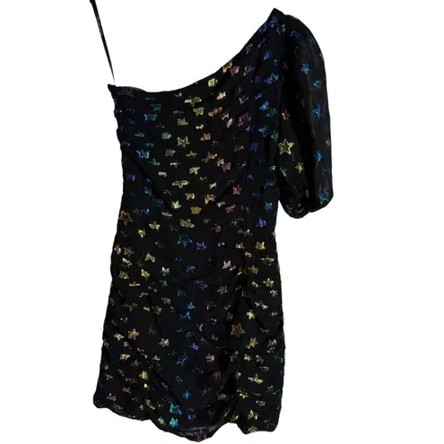 Shoshanna Ronnie Starry Night Black Rainbow Metallic Star One Shoulder Dress 6