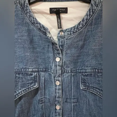 Rag and Bone  Pearl Snap Button Front Blue Denim Belted Shirt‎ Dress Size Medium - Image 9