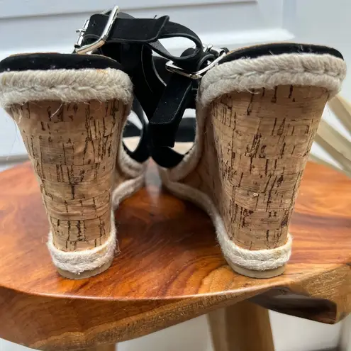 Callisto Women's Black Suede Platform Cork Wedge Sandals Size 9