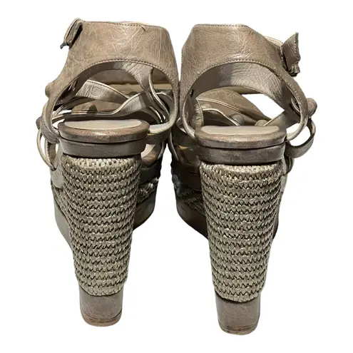 Arena Belenciaga Paris Gray Leather Sandal Woven Design Wedge Sandal EU 40/US 9