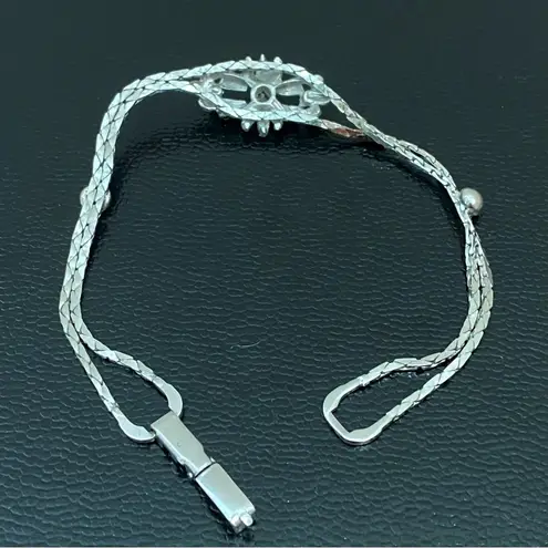 Ruby Vintage Signed Silver Floral Bell Center Double Snake Chain 7.5” Bracelet