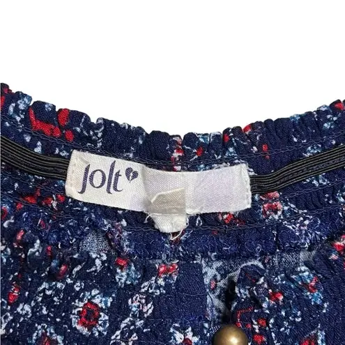 Jolt  Womens Off the Shoulder Tie Front Romper Blue Floral XL