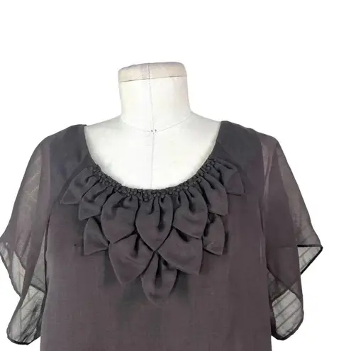 3.1 Phillip Lim Shift Dress Short Sleeve 3D Flower Neckline Brown Size US 10