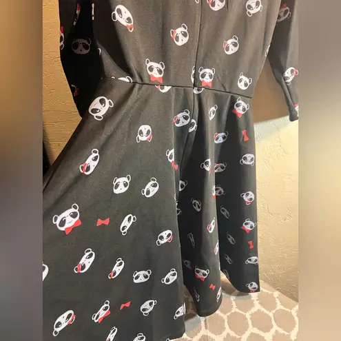 Unique Vintage PANDA Black Dress White Red Accents zip back M retro vintage fun