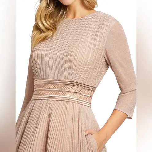 Mac Duggal Shimmering Pleated A-Line 3/4 Sleeve Rose Gold Ballgown NWT
