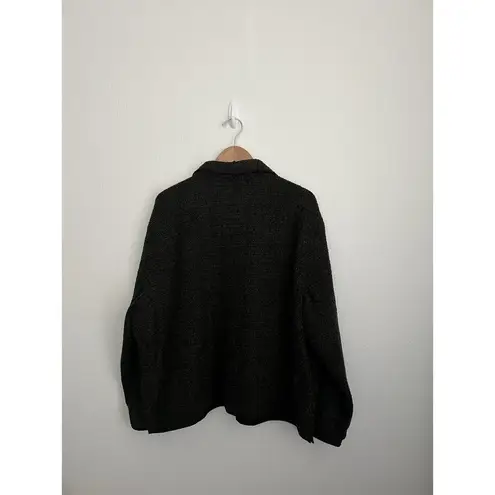 Jane Ashley Plus Cardigan 3X Moss Green Herringbone Knit Floral Button Oversized