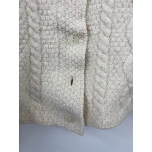 Paul James 100% Wool Cropped Jacket Cardigan Womens Sweater S Ivory Cable Knit *