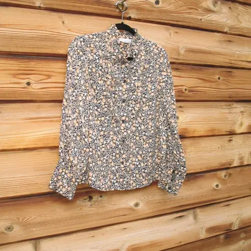 Nili Lotan Target Liberty Floral Blouse Button Front Shirt Long Sleeve Black Size XS