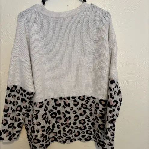 AMOLI Cream Knit Sweater M/L – Leopard Print Statement Sleeves | Cozy Black Size L - Image 8
