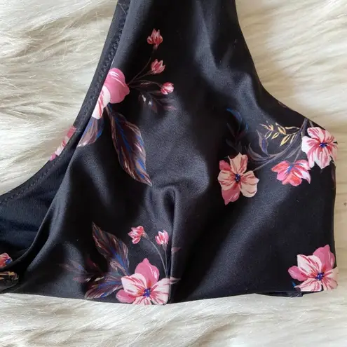 PacSun MinkPink Black Pink Floral Tie Sexy Bikini Top Sz L