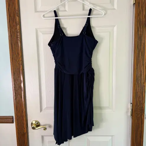 MagicSuit‎ Dress Swim Cover Up Ruched V Neck Black Lined Size 10 Blue