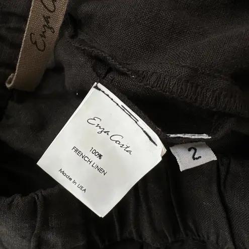 Enza Costa French Linen Pants Womens 2 Medium Black Drawstring Elastic Waist