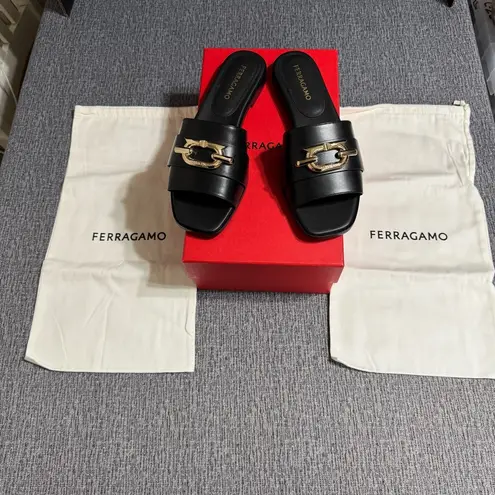 Salvatore Ferragamo Ferragamo Priscilla Slip On Open Toe Slide Sandal in Black