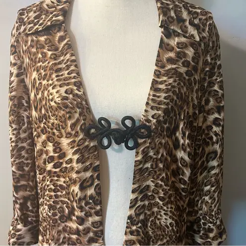 Studio I Leopard Print Coverup Cardigan Kimono Size 16 Semi Sheer Swimsuit Cover Black