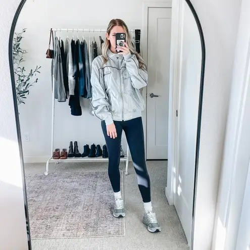 VINTAGE Holloway Finishline Silver Gray Bomber Windbreaker Jacket Size L