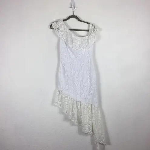 Majorelle  White Lace One Shoulder Asymmetric Ruffle Bridal Midi Dress Small