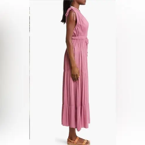 Elan Ruched Tiered Cover Up Maxi Dress X-Small PINK VIOLET 