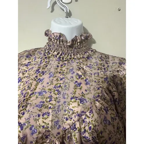 ASOS DESIGN Maternity Floral Ruffle Neck Long Sleeve Blouse Size US 6 Pink